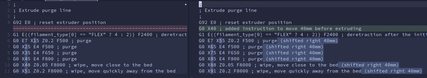 diff of old vs new gcode