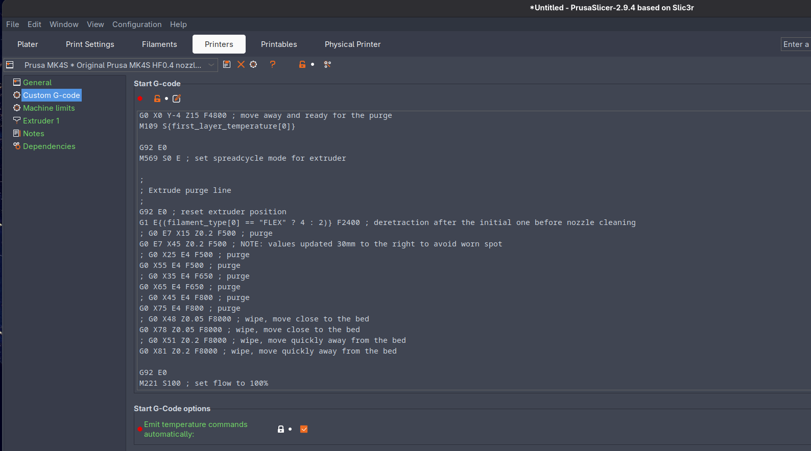custom g-code settings in PrusaSlicer